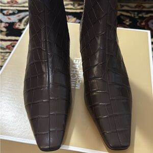 Michael Kors Chocolate Faux Croc Booties